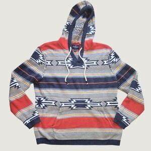 American Eagle Baja Hoodie Sweater Men's Medium Southwestern Aztec Cotton
